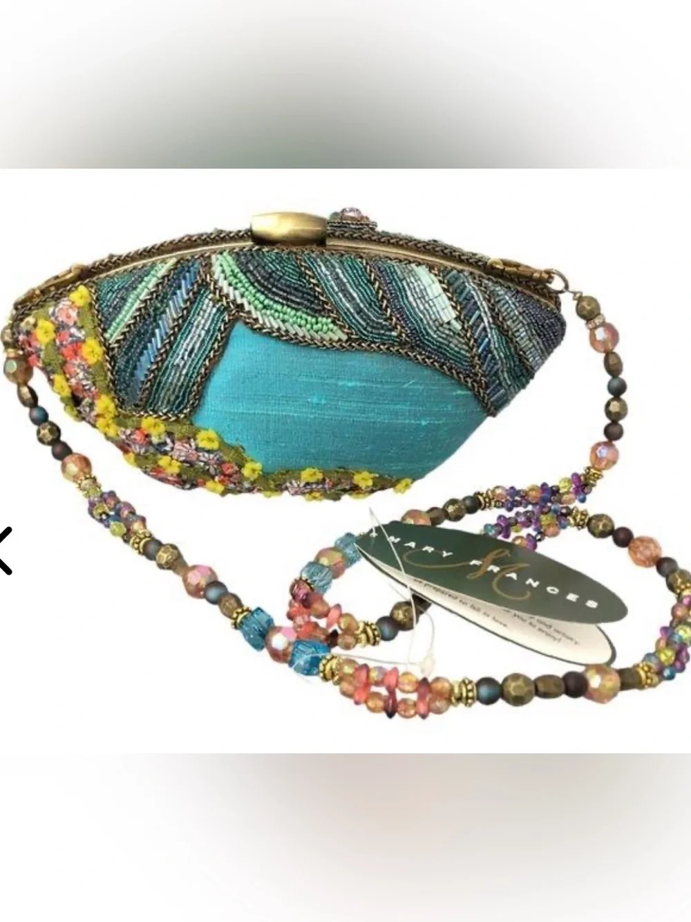 Vintage NWT Mary Frances Turquoise Pink Beaded Tea Garden Bag Purse Clutch